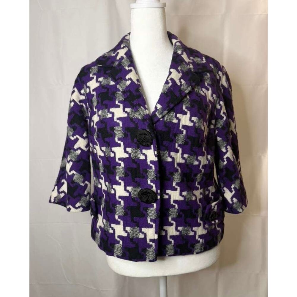 Harold's purple/white.black cropped 3/4 sleeve jacket women's sz. S